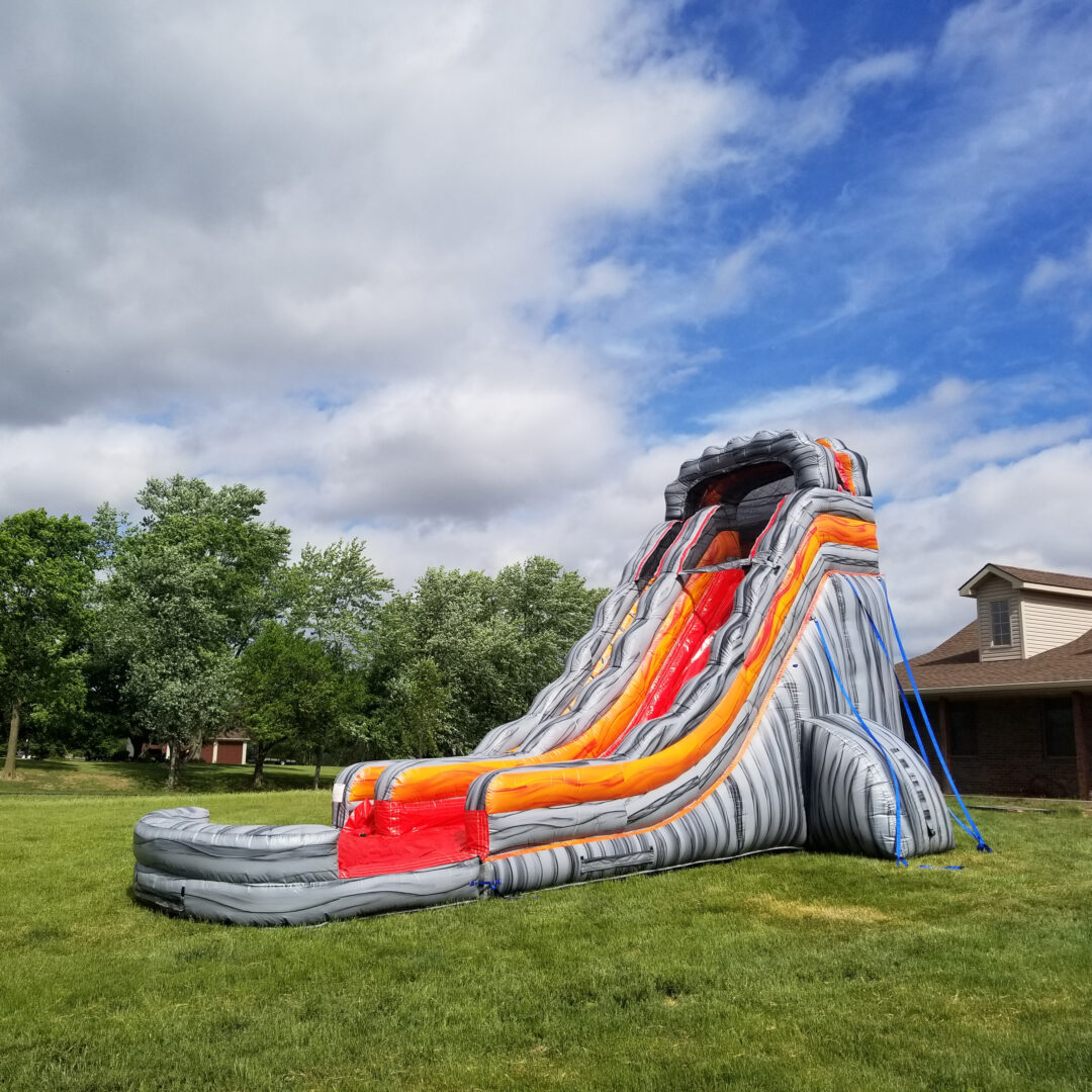 22-foot inflatable water slide with a lava theme